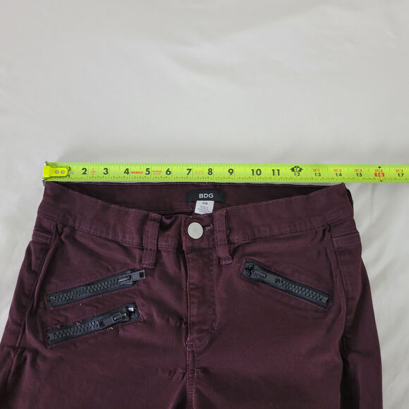 BDG Jeans Womens 29 Maroon Denim Low Rise Jegging Zip Ankle W28 x L27.5 - Picture 3 of 16